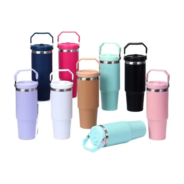 Stainless steel car cup with straw