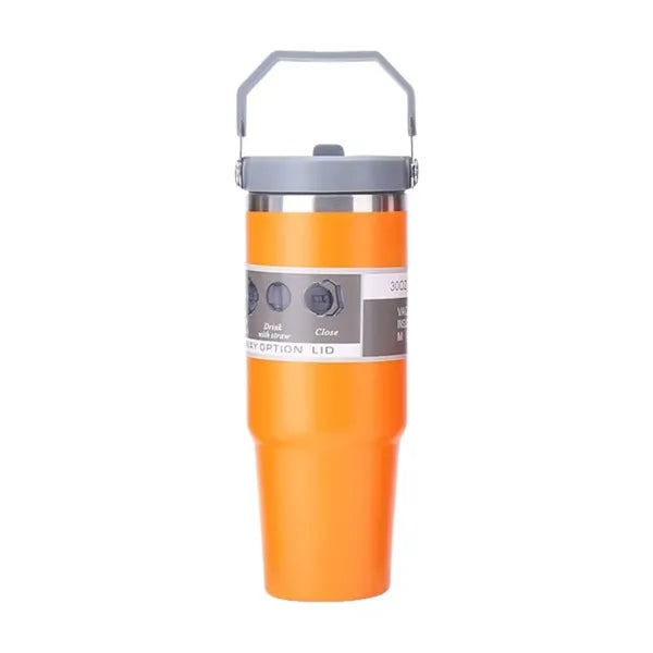 Stainless steel car cup with straw
