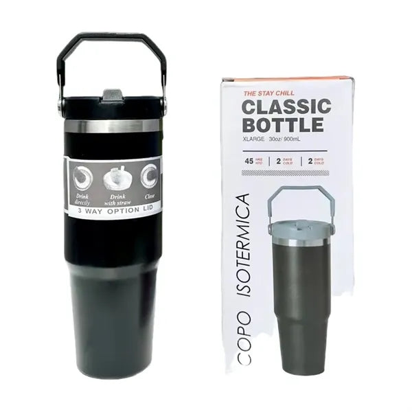 Stainless steel car cup with straw