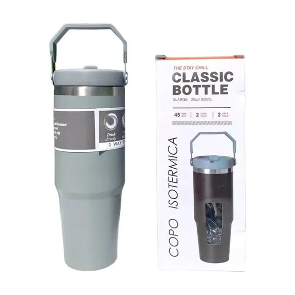 Stainless steel car cup with straw