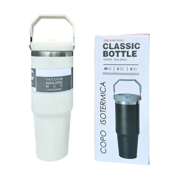 Stainless steel car cup with straw