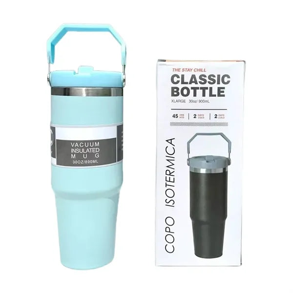 Stainless steel car cup with straw