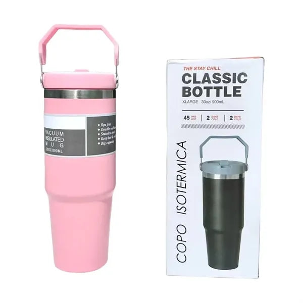 Stainless steel car cup with straw