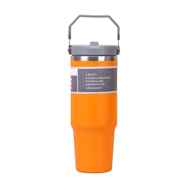 Stainless steel car cup with straw