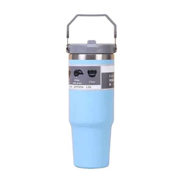Stainless steel car cup with straw