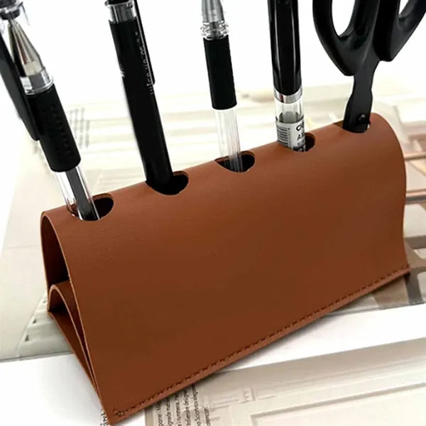 Luxury PU Leather Desk Pen Holder with Multiple Slots