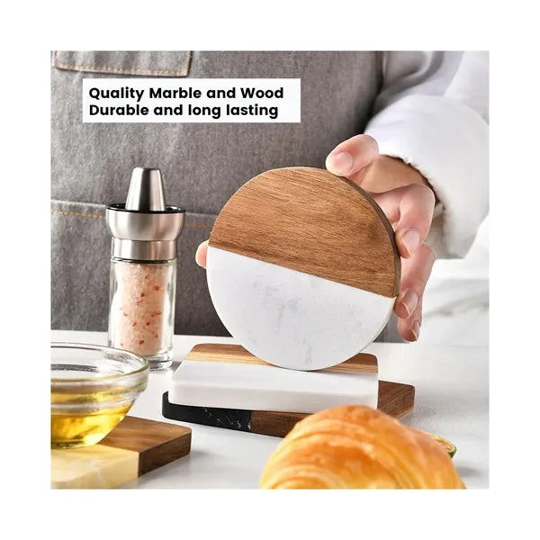 Marble Coasters With Creative Wooden Accents