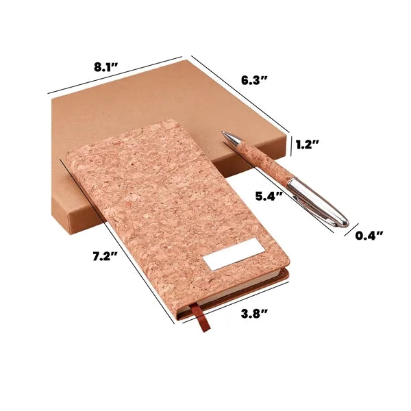 Cork Notebook And Leather Pen Gift Set