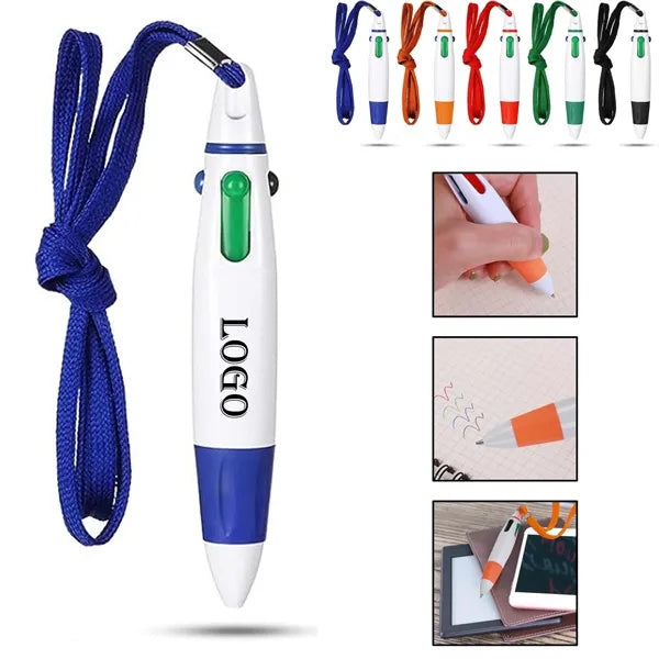 Four Color Ballpoint Pen With Lanyard