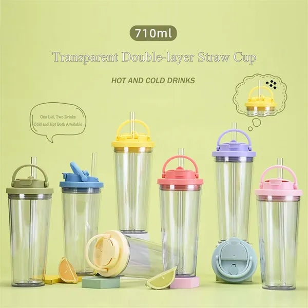 Double Layer Plastic Straw Cup