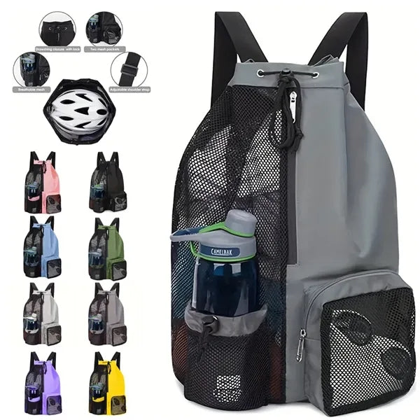Mesh Drawstring Backpack with Wet Pocket