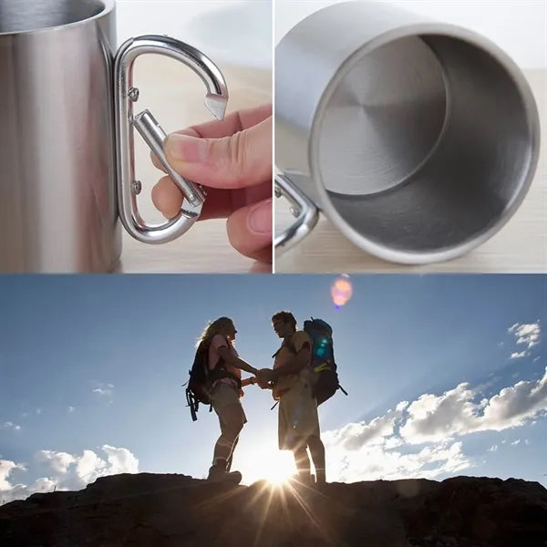 7.5oz Camping Travel Stainless Steel Cup Carabiner