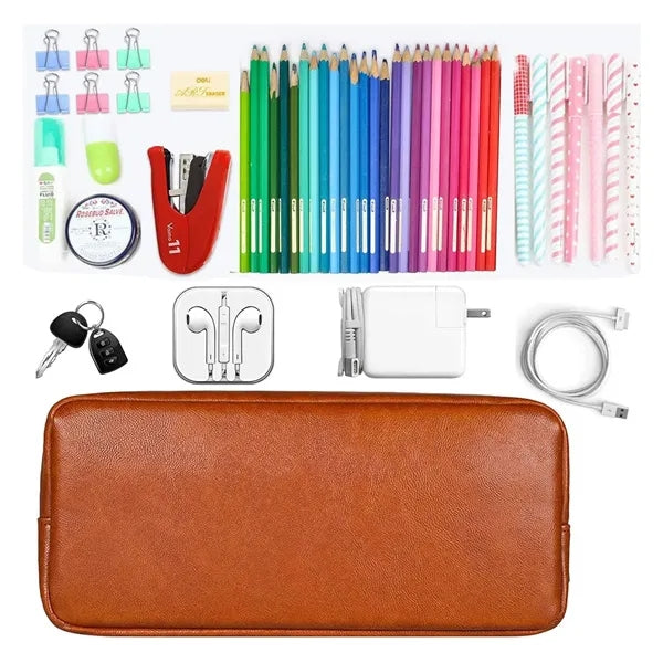 PU Leather Large Capacity Pencil Bag Case Organizer Pouch