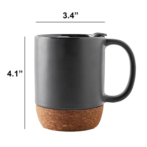 13 oz. Ceramic Coffee Mug Cork Base Spill Proof Lid Handle