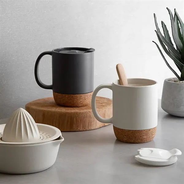 13 oz. Ceramic Coffee Mug Cork Base Spill Proof Lid Handle