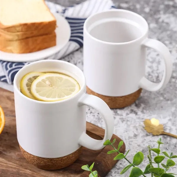 13 oz. Ceramic Coffee Mug Cork Base Spill Proof Lid Handle
