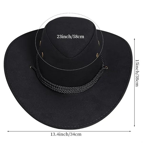 Western Cowboy Hat with Wide Brim Suede Casual Sun Cap Retro