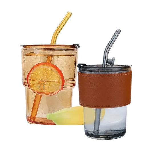 15oz Glass Tumbler Cup with Lid & Straw