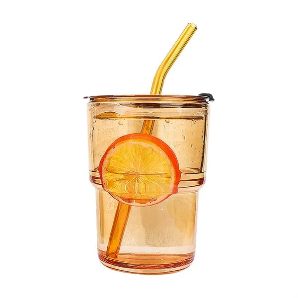 15oz Glass Tumbler Cup with Lid & Straw