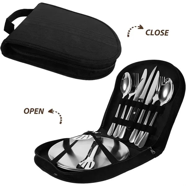 Portable Camping Cutlery Set with Stainless Steel Utensils