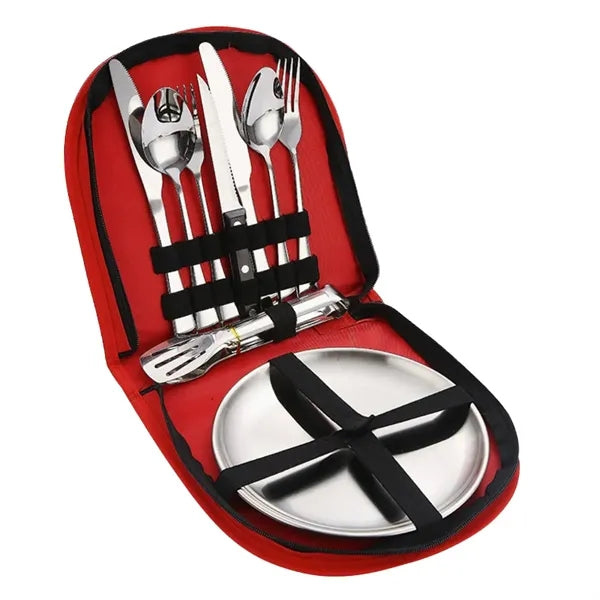 Portable Camping Cutlery Set with Stainless Steel Utensils
