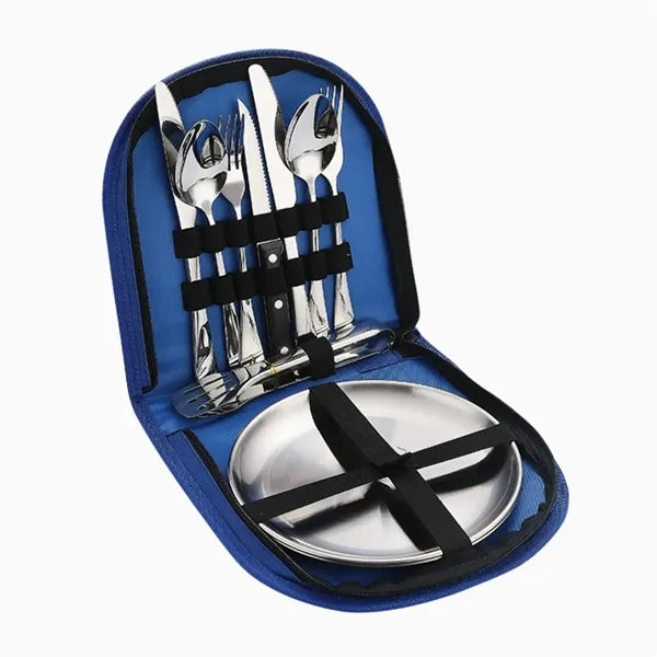Portable Camping Cutlery Set with Stainless Steel Utensils