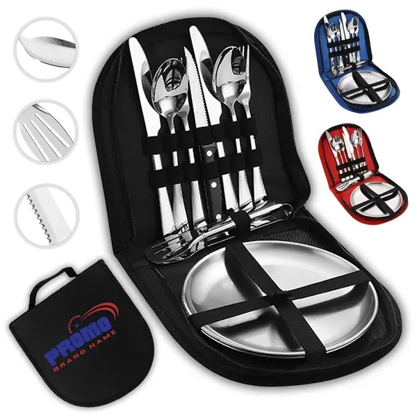 Portable Camping Cutlery Set with Stainless Steel Utensils
