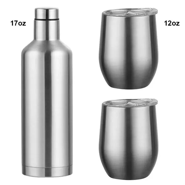 Luxury Stainless Steel Wine Gift Set 17oz. Bottle 12oz. Mugs