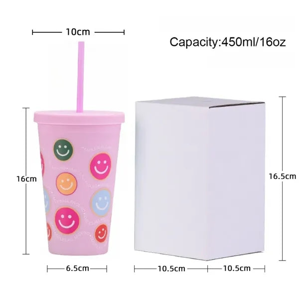 16oz Double Wall Plastic Tumbler with Straw