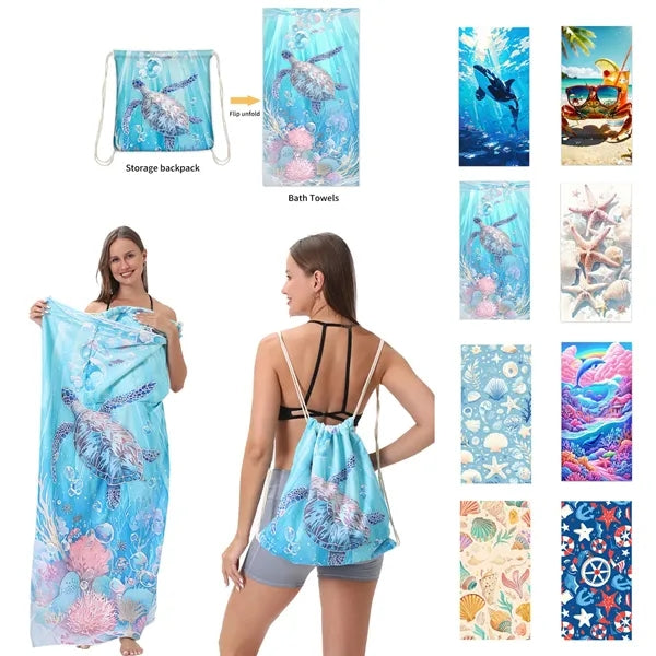 Portable 2-In-1 Microfiber Beach Towel Bag Can Be Customized