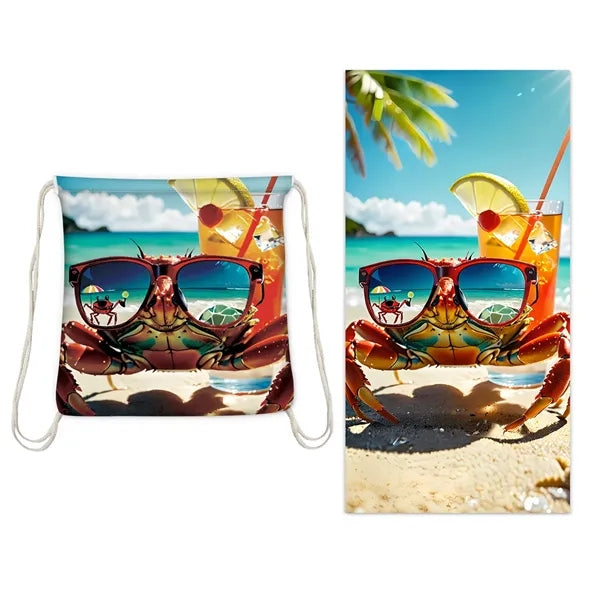 Portable 2-In-1 Microfiber Beach Towel Bag Can Be Customized
