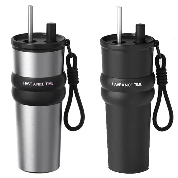 24OZ Large Ceramic Lined Car Tumbler With Straw