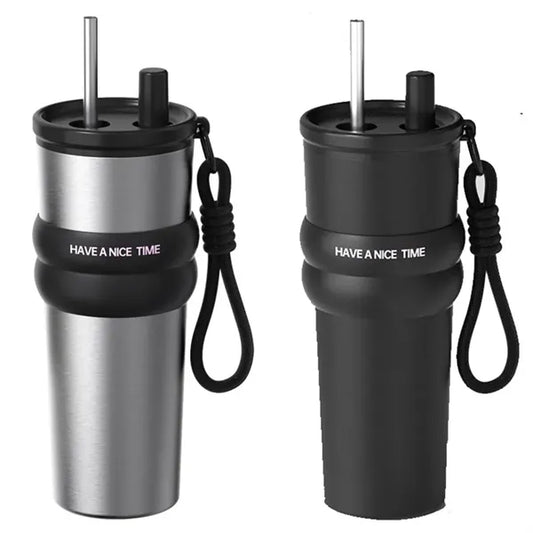 24OZ Large Ceramic Lined Car Tumbler With Straw