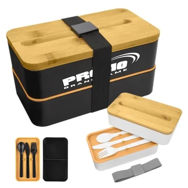 Eco-Friendly Bento Lunch Box with Utensils & Bamboo Lid
