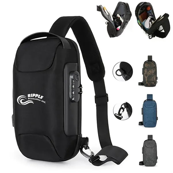 Sling Men Backpack Chest Storage Zipper Bag W/ Password