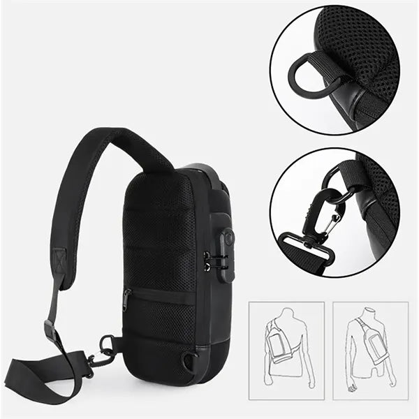 Sling Men Backpack Chest Storage Zipper Bag W/ Password