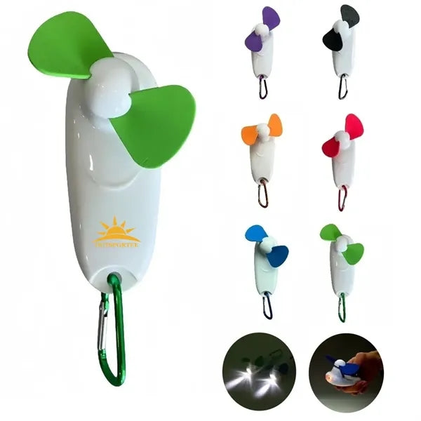 3-In-1 Mini Handheld Fan w/ LED Light & Aluminum Carabiner