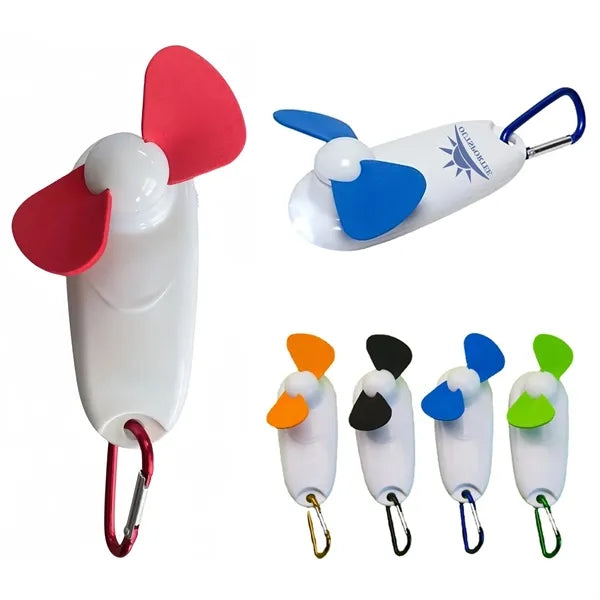3-In-1 Mini Handheld Fan w/ LED Light & Aluminum Carabiner