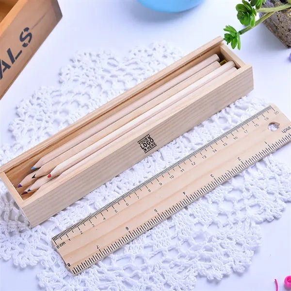 Wooden Pencil Box with Ruler