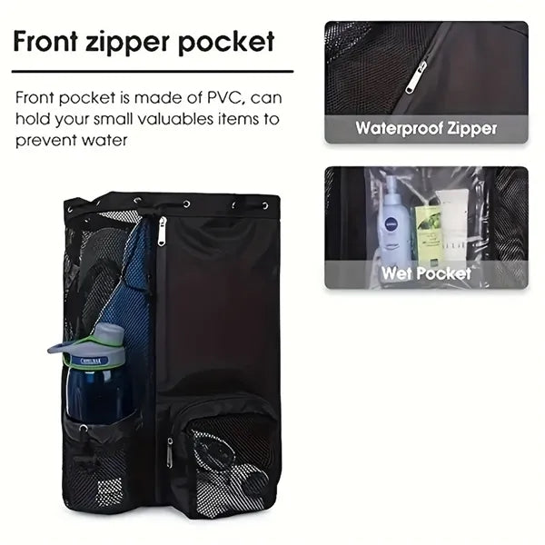 Swim Bag Mesh Drawstring Backpack with Wet Pocket