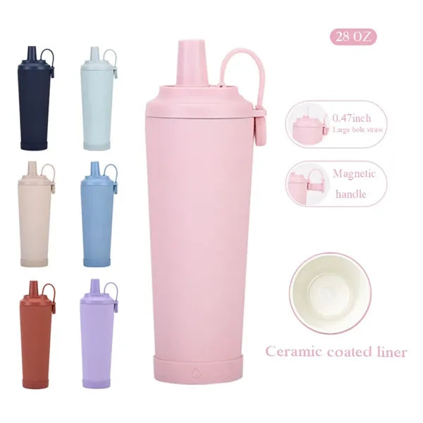 28Oz Portable Magnetic Handle Ceramic Straw Tumbler