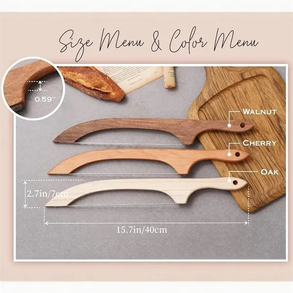 Wooden Bread Slicer Stainless Steel Serrated Bowl Knife