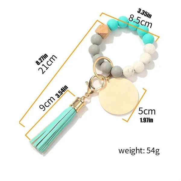 Silicone bead wood brand wooden Beaded bracelet tassel