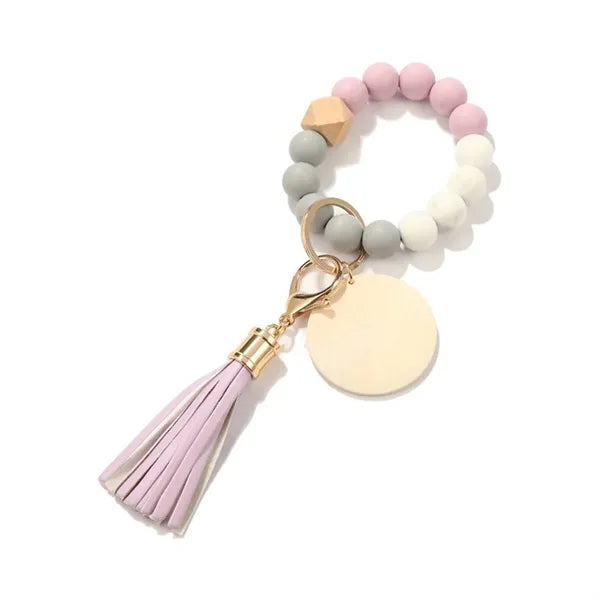 Silicone bead wood brand wooden Beaded bracelet tassel