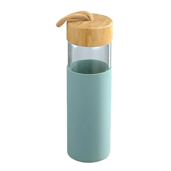 16oz Glass Water Bottle With Bamboo Lid And Silicone Sleeve