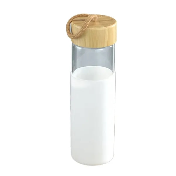 16oz Glass Water Bottle With Bamboo Lid And Silicone Sleeve