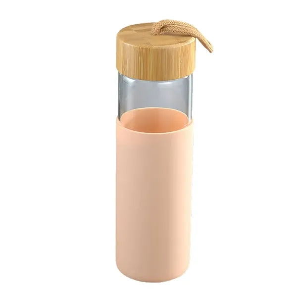 16oz Glass Water Bottle With Bamboo Lid And Silicone Sleeve