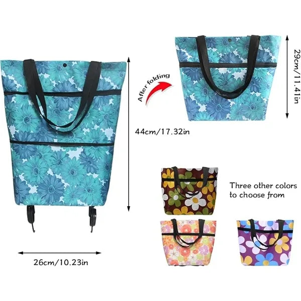 Collapsible Shopping Grocery Bag with Wheels Rolling