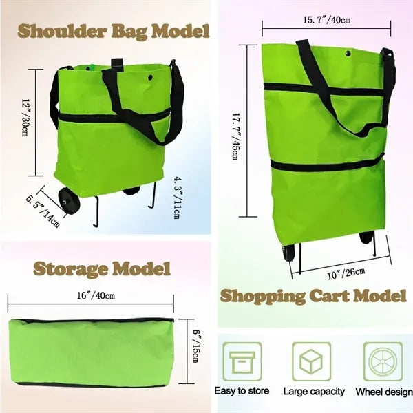 Collapsible Shopping Grocery Bag with Wheels Rolling