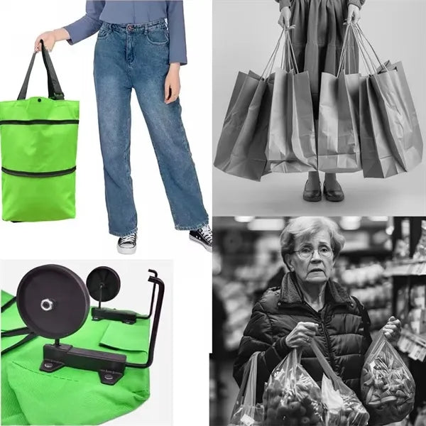 Collapsible Shopping Grocery Bag with Wheels Rolling